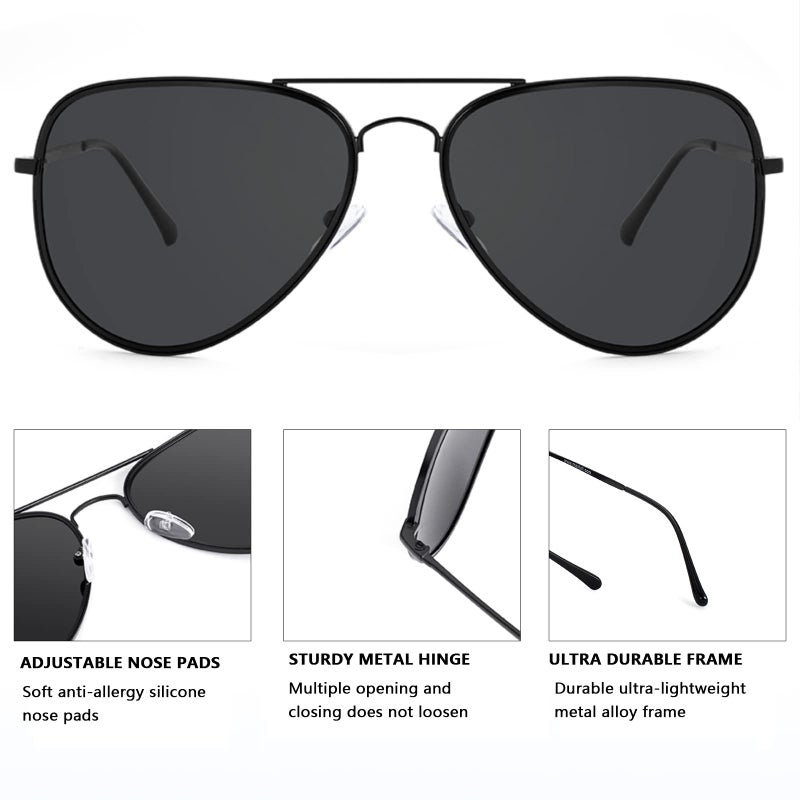 MAXJULI Polarized Aviator Sunglasses for Big Heads Men Women (Matte Black Frame/Grey Lens) - Image 5