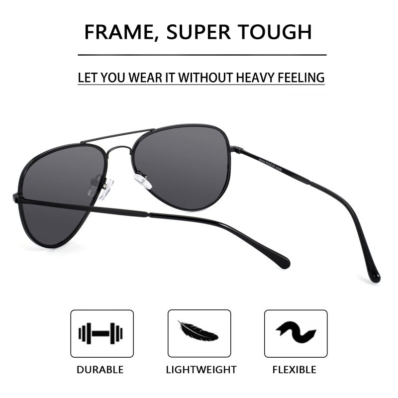 MAXJULI Polarized Aviator Sunglasses for Big Heads Men Women (Matte Black Frame/Grey Lens) - Image 4