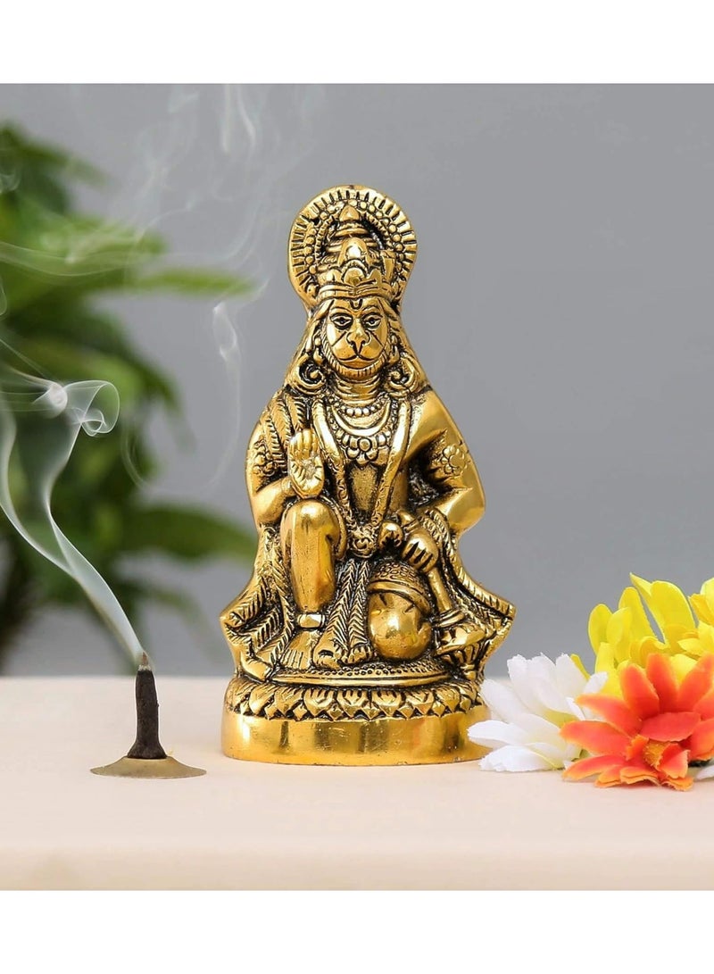 Prince Home Decor and Gifts Hanuman Ji Statue Sitting In Metal Hanuman Ji Idol Bajrangbali Murti Gift Article Decorative Showpiece Multicolour 1 Piece - Image 1