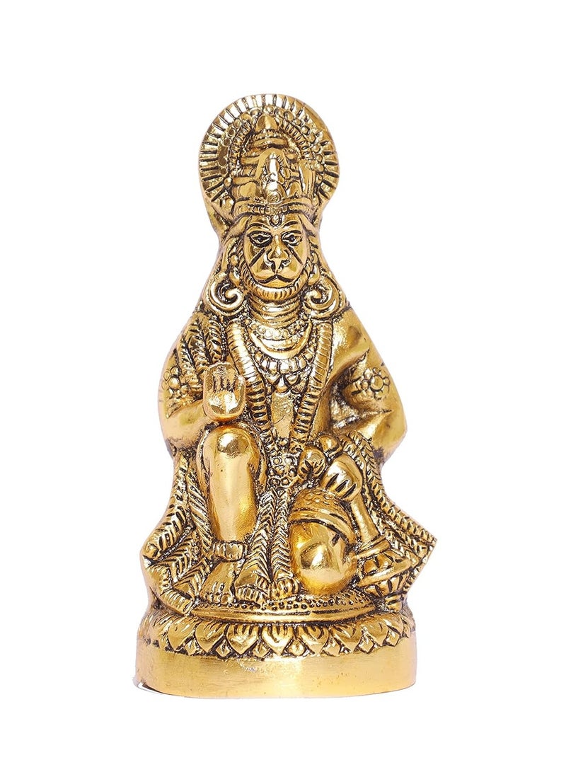 Prince Home Decor and Gifts Hanuman Ji Statue Sitting In Metal Hanuman Ji Idol Bajrangbali Murti Gift Article Decorative Showpiece Multicolour 1 Piece - Image 3