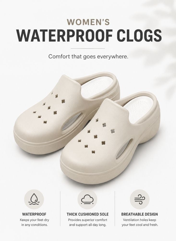 NinEx Women's Waterproof Clogs – Beige - Image 1