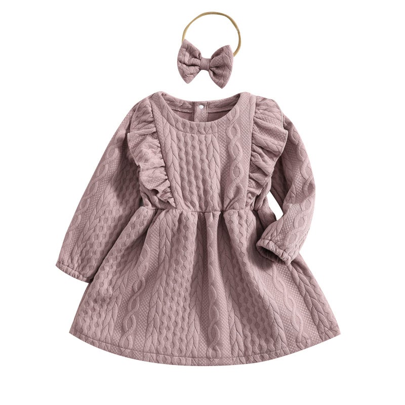 Douhoow Baby Girl Knit Dress Long Sleeves Sweater Dress Toddler Fall Winter Outfits with Bowtie Pink 23 Years