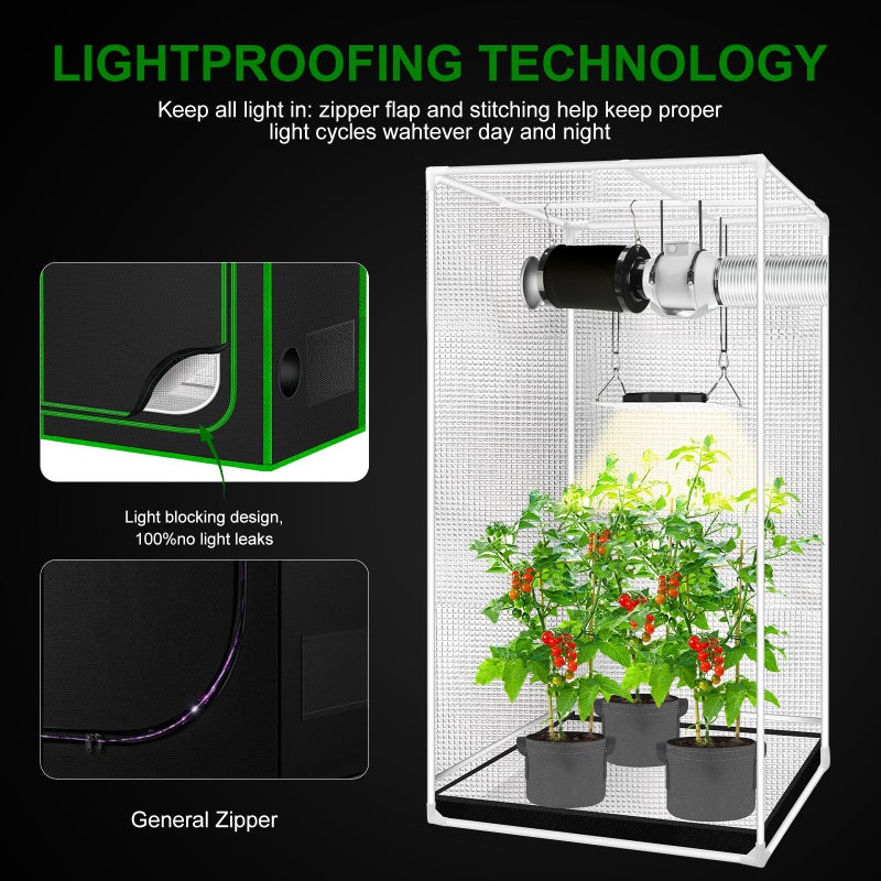 MELONFARM 4x2 Grow Tent, 48"x24"x60'' High Reflective 600D Diamond Mylar Canvas with Observation Window and Floor Tray for Hydroponic Indoor Plant Growing - Image 3