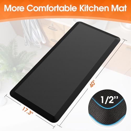 TranquilRelax Kitchen Mat Cushioned Thick Floor Comfort Mat with NonSlip Bottom Waterproof Stain Resistant Easy Clean Standing Desk Mat for Kitchen Sink Office 173x39 Black - Image 3