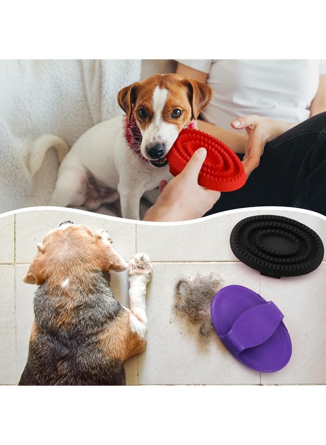 Dingion 4 Pcs Large Rubber Curry Comb 6" x 4" Horse Grooming Brush Rubber Comb Brush with Handle Shampoo Rubber Comb Horse Brush for Dogs Cats Shedding Short Long Hair Shower Supplies, 4 Colors - Image 3