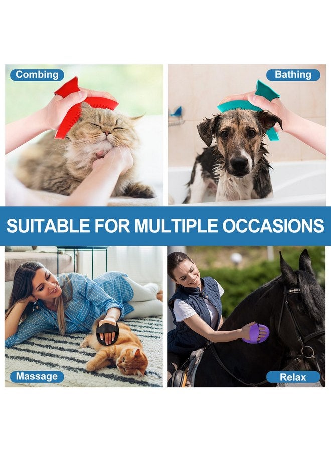 Dingion 4 Pcs Large Rubber Curry Comb 6" x 4" Horse Grooming Brush Rubber Comb Brush with Handle Shampoo Rubber Comb Horse Brush for Dogs Cats Shedding Short Long Hair Shower Supplies, 4 Colors - Image 5