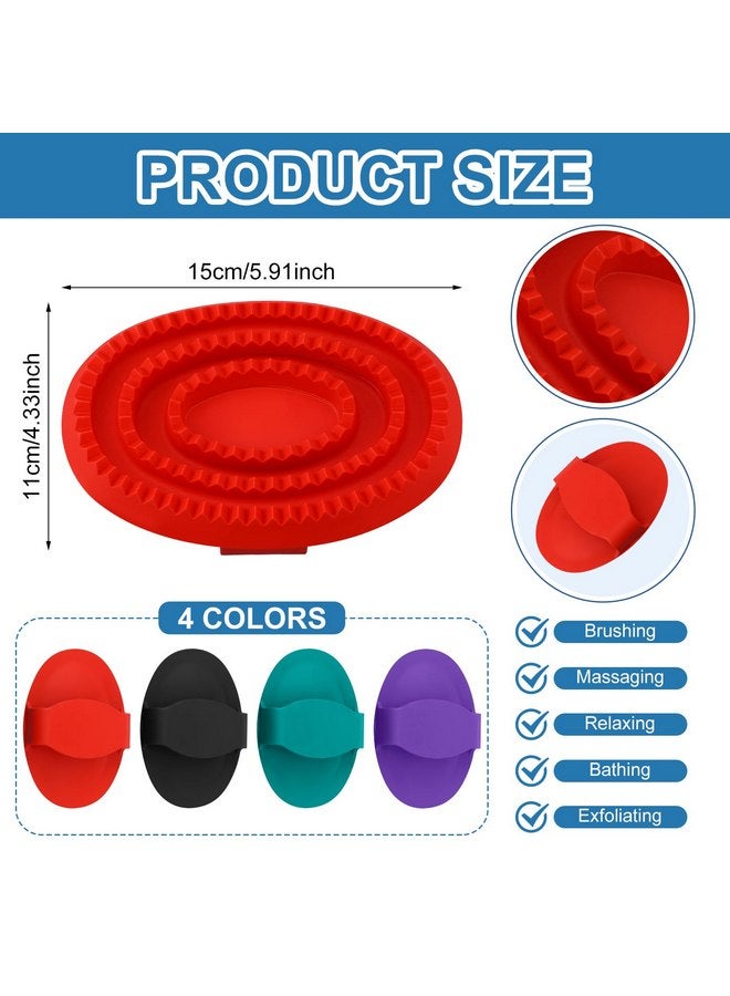 Dingion 4 Pcs Large Rubber Curry Comb 6" x 4" Horse Grooming Brush Rubber Comb Brush with Handle Shampoo Rubber Comb Horse Brush for Dogs Cats Shedding Short Long Hair Shower Supplies, 4 Colors - Image 2