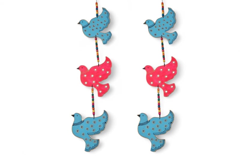Hanging Birds Decoration by Prishas Art Studio Red and Blue Colors for Home Ganpati Diwali Festivals Balcony Garden