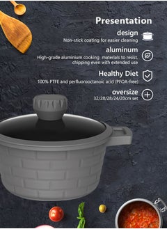 X spring 10-piece Granite Non-stick Cookware Set, 100% PFOA/PFO Free, 20/24/28/32cm Deep Stockpot + 28cm Shallow Stockpot, Glass Lid with Silicone Frame, Large Kitchenware for Multiple People (Gray)  - Image 4
