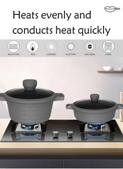 X spring 10-piece Granite Non-stick Cookware Set, 100% PFOA/PFO Free, 20/24/28/32cm Deep Stockpot + 28cm Shallow Stockpot, Glass Lid with Silicone Frame, Large Kitchenware for Multiple People (Gray)  - Image 5