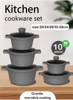X spring 10-piece Granite Non-stick Cookware Set, 100% PFOA/PFO Free, 20/24/28/32cm Deep Stockpot + 28cm Shallow Stockpot, Glass Lid with Silicone Frame, Large Kitchenware for Multiple People (Gray)  - Image 1