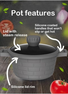 X spring 10-piece Granite Non-stick Cookware Set, 100% PFOA/PFO Free, 20/24/28/32cm Deep Stockpot + 28cm Shallow Stockpot, Glass Lid with Silicone Frame, Large Kitchenware for Multiple People (Gray)  - Image 2