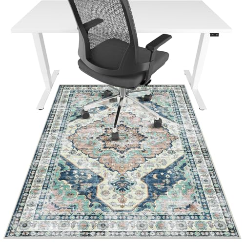 Lreedy Office Chair Mat for Hardwood FloorTile Floor36X 48 Heavy Duty Desk Chair Mat for Hard FloorsUnder Desk Rug for Rolling Computer ChairAnti SlipLow Pile Carpet FloorBlue Flower - Image 1
