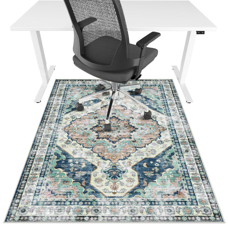 Lreedy Office Chair Mat for Hardwood FloorTile Floor36X 48 Heavy Duty Desk Chair Mat for Hard FloorsUnder Desk Rug for Rolling Computer ChairAnti SlipLow Pile Carpet FloorBlue Flower - Image 2