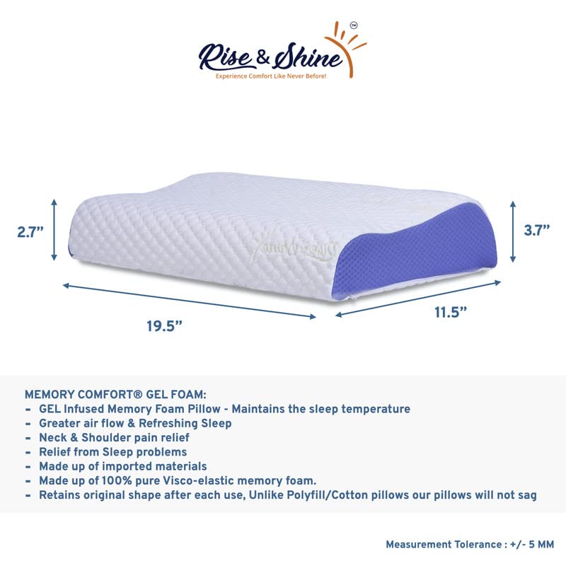 Rise & Shine Rise Shine Kids Contour Gel Memory Foam Pillow for Neck and Shoulder Pain Relief with Removable Zip Cover 115x195x3727 - Image 2