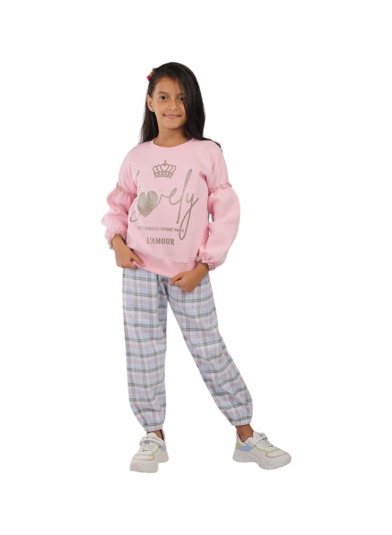CHOiCE Girls' Kids lovely Pajamas Cotton Fleece Milton Sweatshirt with Inner Lining and Plaid Fleece Pants with Inner Lining– Bright Colors, Ultra-Soft High-Quality Fabric, and an Innovative Design that Combines Style and Comfort code 537 - Image 1
