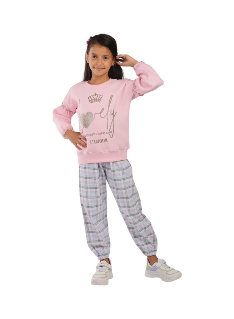 CHOiCE Girls' Kids lovely Pajamas Cotton Fleece Milton Sweatshirt with Inner Lining and Plaid Fleece Pants with Inner Lining– Bright Colors, Ultra-Soft High-Quality Fabric, and an Innovative Design that Combines Style and Comfort code 537 - Image 2