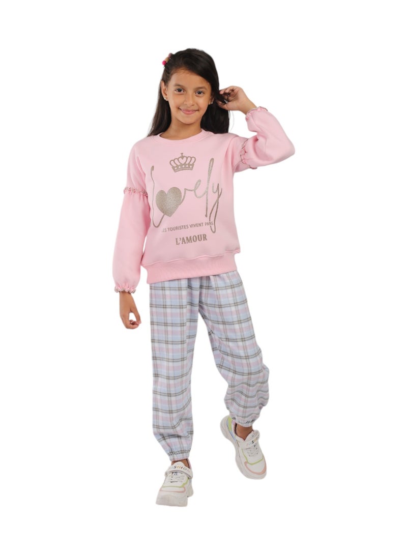 CHOiCE Girls' Kids lovely Pajamas Cotton Fleece Milton Sweatshirt with Inner Lining and Plaid Fleece Pants with Inner Lining– Bright Colors, Ultra-Soft High-Quality Fabric, and an Innovative Design that Combines Style and Comfort code 537 - Image 3
