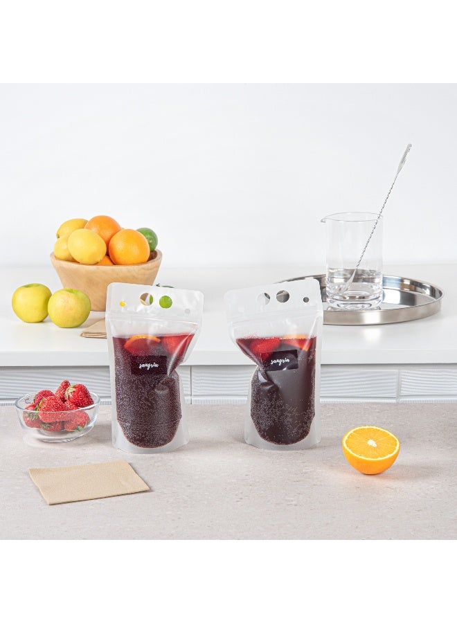 Restaurantware Label Tek 1.9 x 1 Inch Sangria Juice Bottle Labels, 100 Self-Adhesive Labels For Bottles - Resists Condensation, For Drink Pouches, Clear With White Font Plastic Water-Resistant Labels  - Image 4