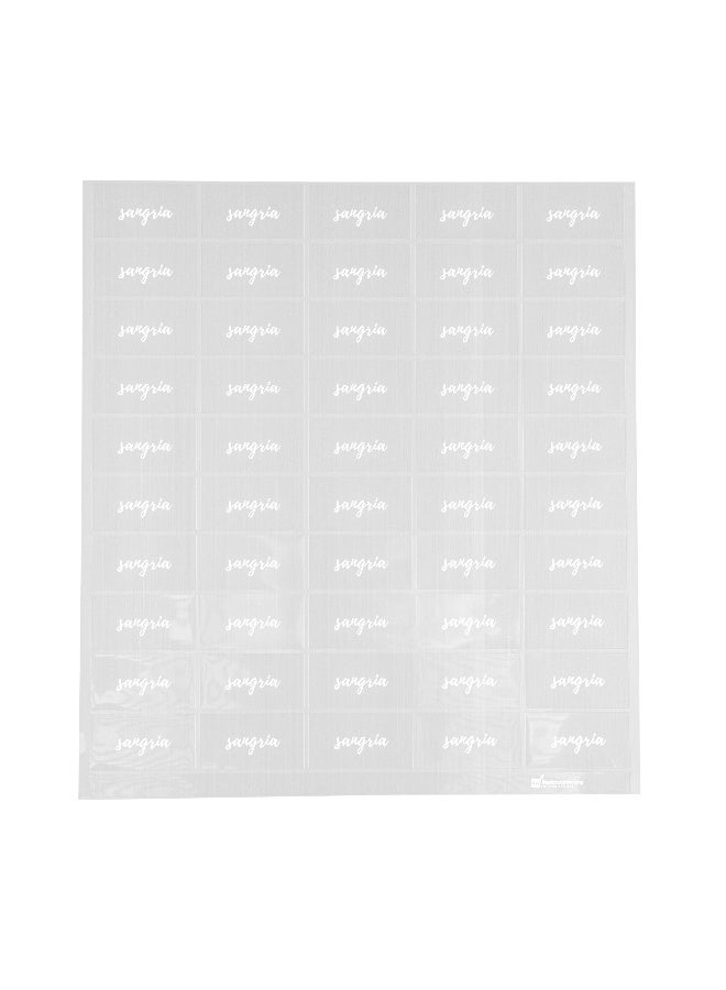 Restaurantware Label Tek 1.9 x 1 Inch Sangria Juice Bottle Labels, 100 Self-Adhesive Labels For Bottles - Resists Condensation, For Drink Pouches, Clear With White Font Plastic Water-Resistant Labels  - Image 2