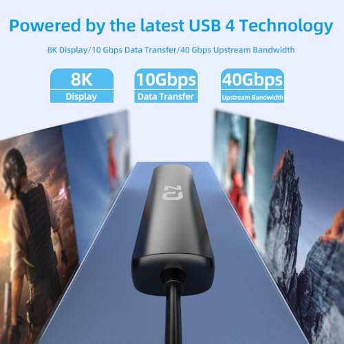 QZ USB 4.0 Hub HDMI 8K/60Hz, 4K/120Hz, 40 Gbps, 6 in 1, USB Hub 4.0, Power Delivery PD 100W, Laptop Docking Station for USB 4.0 PC Laptop Phones and Office Work Stations [Aluminum] - Image 2