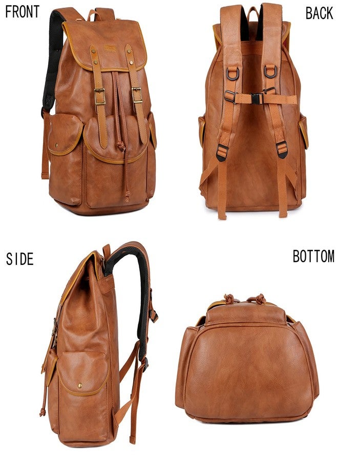 BAOSHA Vegan Leather 15.6 inch Laptop Backpack Hiking Camping Backpack Satchel Bookbag Travel Business Backpack CN-01 (Brown) - Image 2