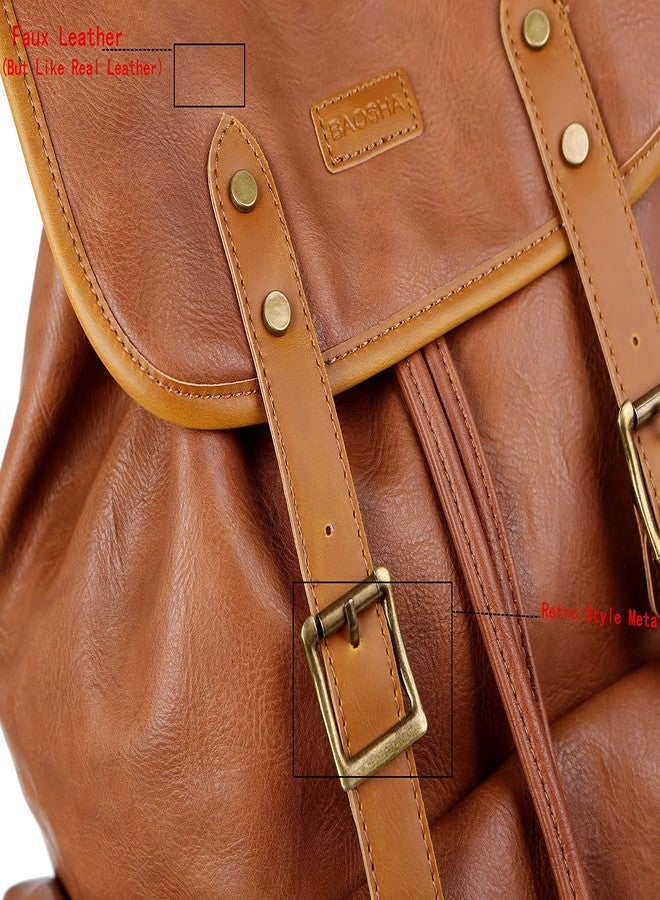 BAOSHA Vegan Leather 15.6 inch Laptop Backpack Hiking Camping Backpack Satchel Bookbag Travel Business Backpack CN-01 (Brown) - Image 5