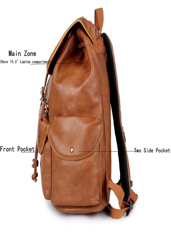 BAOSHA Vegan Leather 15.6 inch Laptop Backpack Hiking Camping Backpack Satchel Bookbag Travel Business Backpack CN-01 (Brown) - Image 4