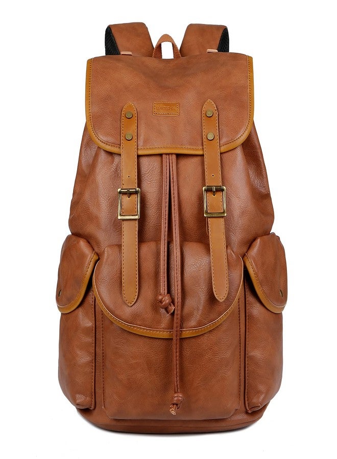 BAOSHA Vegan Leather 15.6 inch Laptop Backpack Hiking Camping Backpack Satchel Bookbag Travel Business Backpack CN-01 (Brown) - Image 1