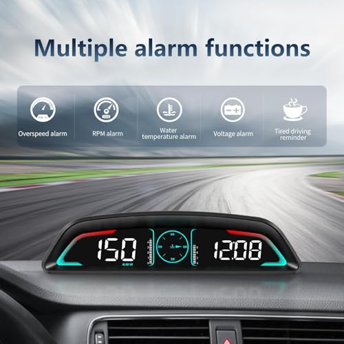 AZIJYV OBD2 Gauge Display,Head Up Display for Cars,Speedometer with Speed,Engine RPM,Clock,Overspeed Alarm,Water Temperature Alarm,Fatigue Driving Reminder,Fits Most Post-2008 Models - Image 4