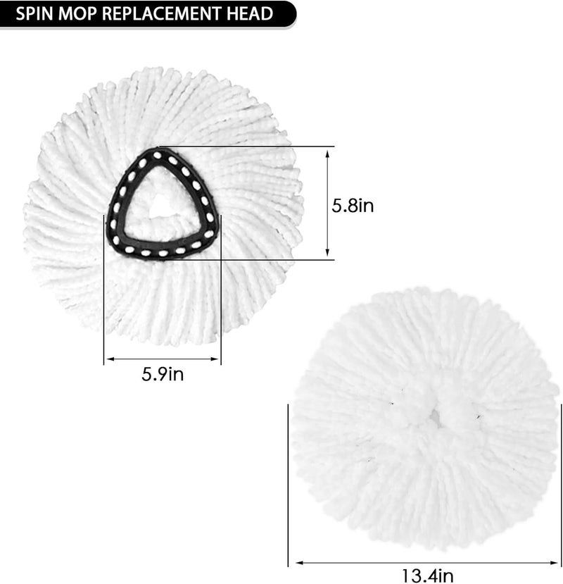 High-PQ Spin Mop Replacement Heads, 2Pack Spinning Mop Replace Head for Easy Wring Mop, 100% Microfiber Mop Head Replacement Compatible with Triangle Spin Mop Refill for Floor Cleaning,White - Image 2
