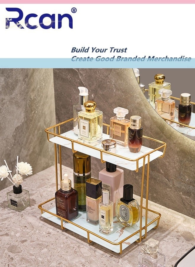 Rcan Makeup Organizer Shelf 2 Tier Bathroom Vanity Tray for Perfumes Makeups Toiletries and Skincare Multifunctional Cosmetic Storage Rack for Dresser and Countertop  - Image 1