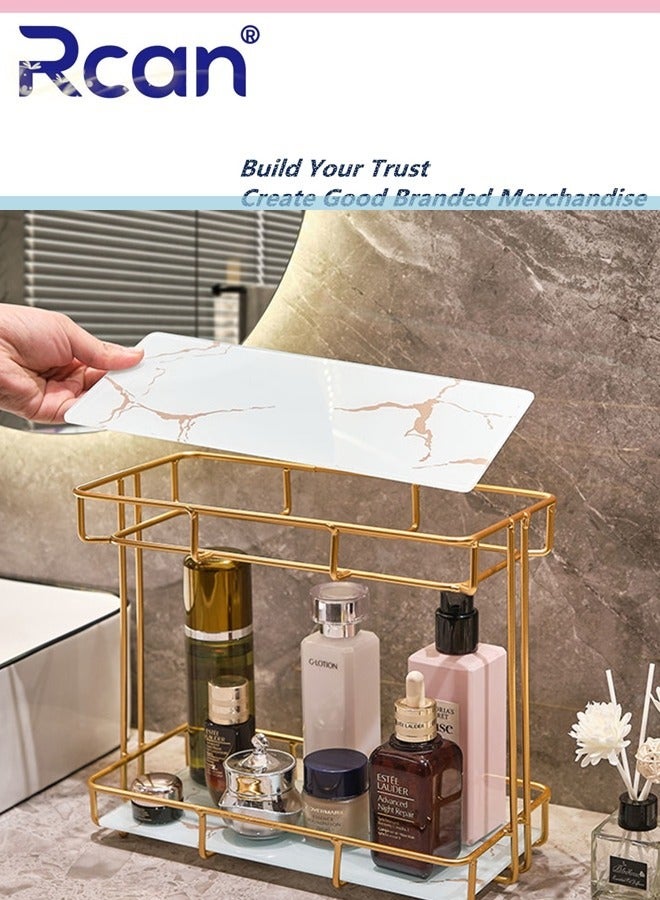 Rcan Makeup Organizer Shelf 2 Tier Bathroom Vanity Tray for Perfumes Makeups Toiletries and Skincare Multifunctional Cosmetic Storage Rack for Dresser and Countertop  - Image 2