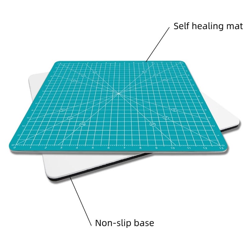 AMASEWART Rotating Self Healing Cutting Mat 14"x14" (13" Grid), Square Sewing Cutting Mat Board Perfect for Fabric Quilting & Art Projects, Turquoise - Image 2