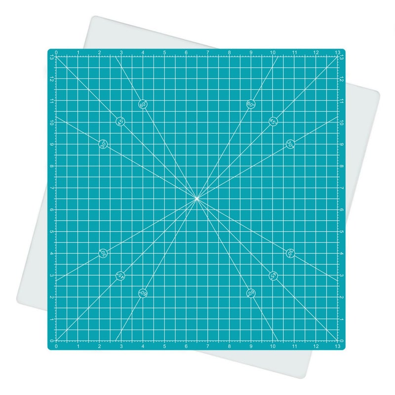 AMASEWART Rotating Self Healing Cutting Mat 14"x14" (13" Grid), Square Sewing Cutting Mat Board Perfect for Fabric Quilting & Art Projects, Turquoise - Image 1