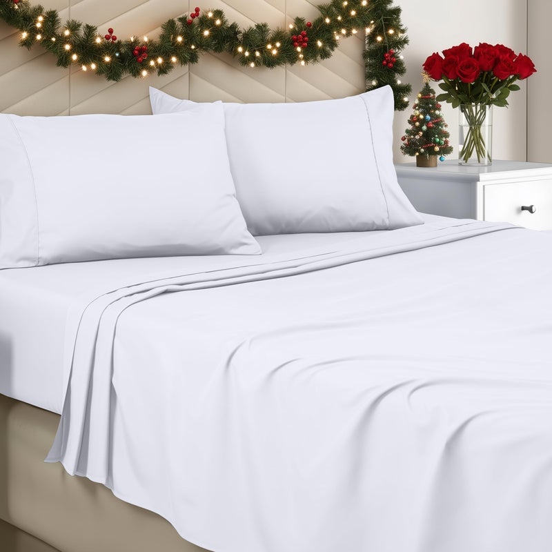 Utopia Bedding Queen Sheet Set - Brushed Microfiber - Soft Bed Sheets for Queen Size Bed Set - Includes 1 Fitted, 1 Flat, & 2 Pillow Cases - Deep Pocket (White) - Image 1