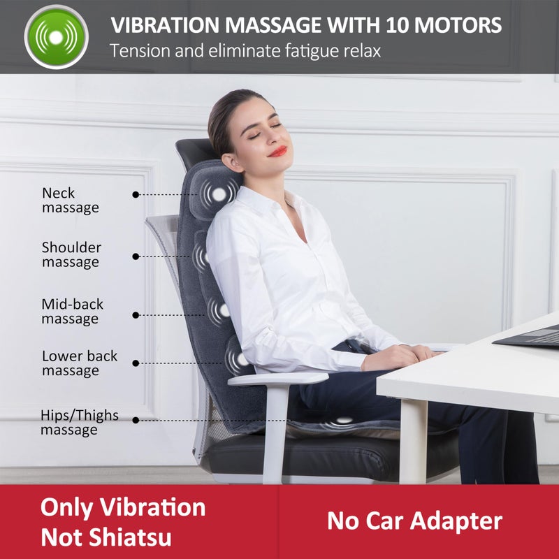 Snailax Massage Seat Cushion with Heat - Extra Memory Foam Support Pad in Neck and Lumbar,10 Vibration Massage Motors, 2 Heat Levels, Back Massager Chair Pad for Back - Image 2
