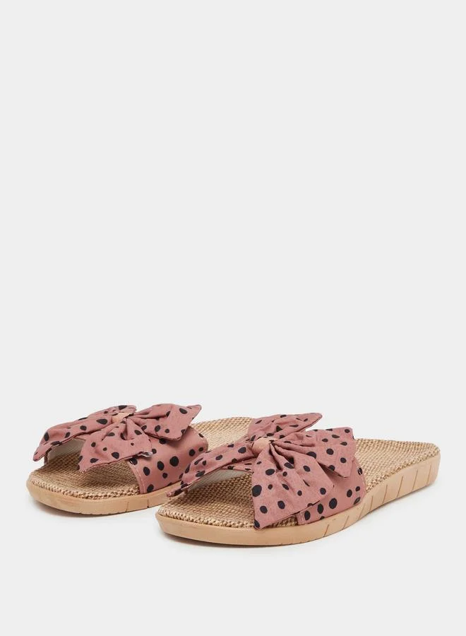 Take Two Take Two Polka Dot Print Bow Detail Flat Sandals