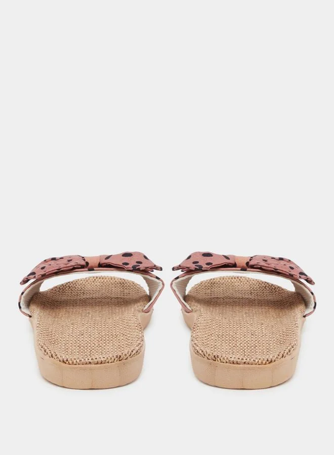 تايك تو صندل مسطح بنقشة منقطة بتفاصيل فيونكة