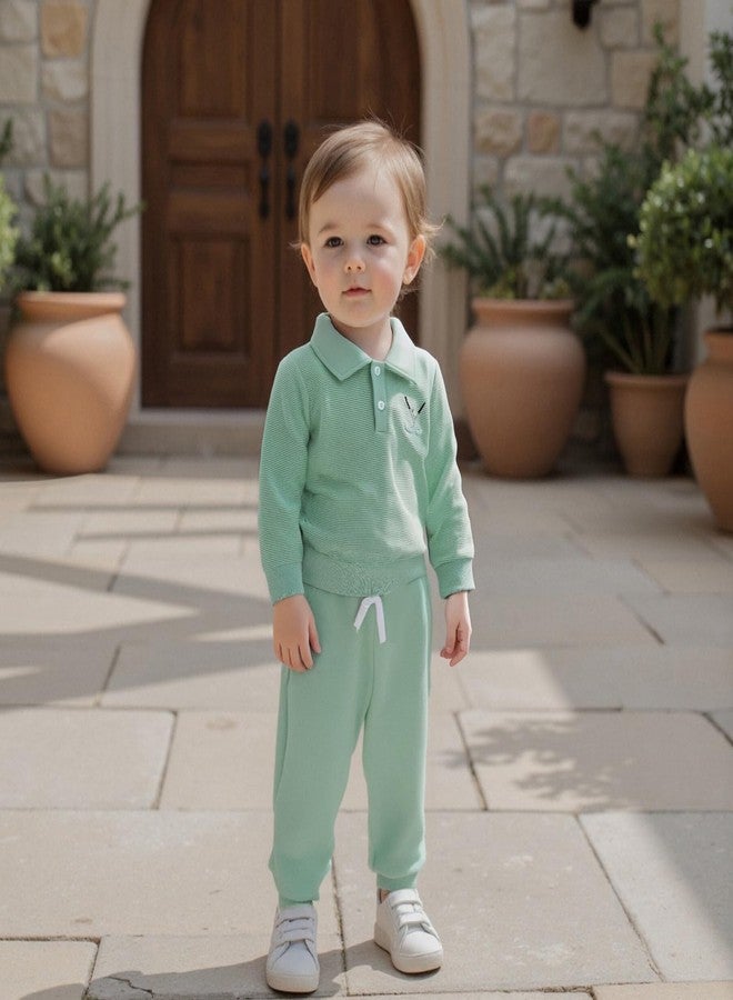 Amnnchya Toddler Boy Girl Golf Outfit Stripes Long Sleeve Sweatshirt Shirt Cute Pants Set Kids Baby Fall Winter Clothes (Green, 2-3T) - Image 2
