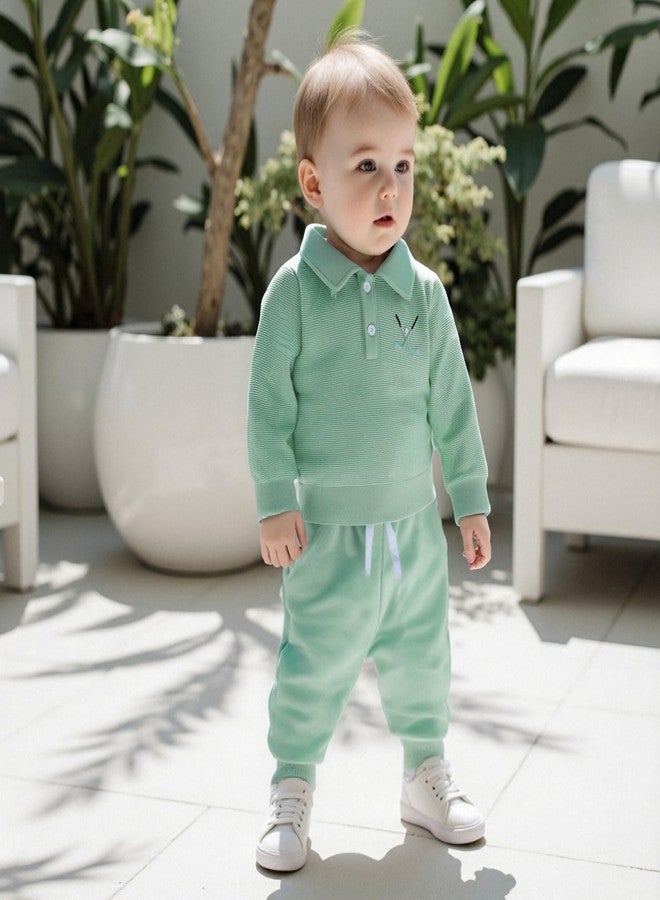 Amnnchya Toddler Boy Girl Golf Outfit Stripes Long Sleeve Sweatshirt Shirt Cute Pants Set Kids Baby Fall Winter Clothes (Green, 2-3T) - Image 3