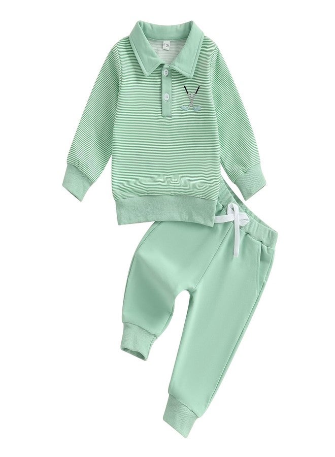 Amnnchya Toddler Boy Girl Golf Outfit Stripes Long Sleeve Sweatshirt Shirt Cute Pants Set Kids Baby Fall Winter Clothes (Green, 2-3T) - Image 1