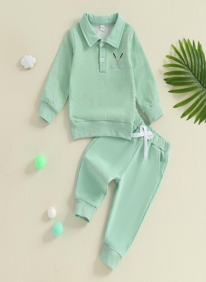Amnnchya Toddler Boy Girl Golf Outfit Stripes Long Sleeve Sweatshirt Shirt Cute Pants Set Kids Baby Fall Winter Clothes (Green, 2-3T) - Image 5