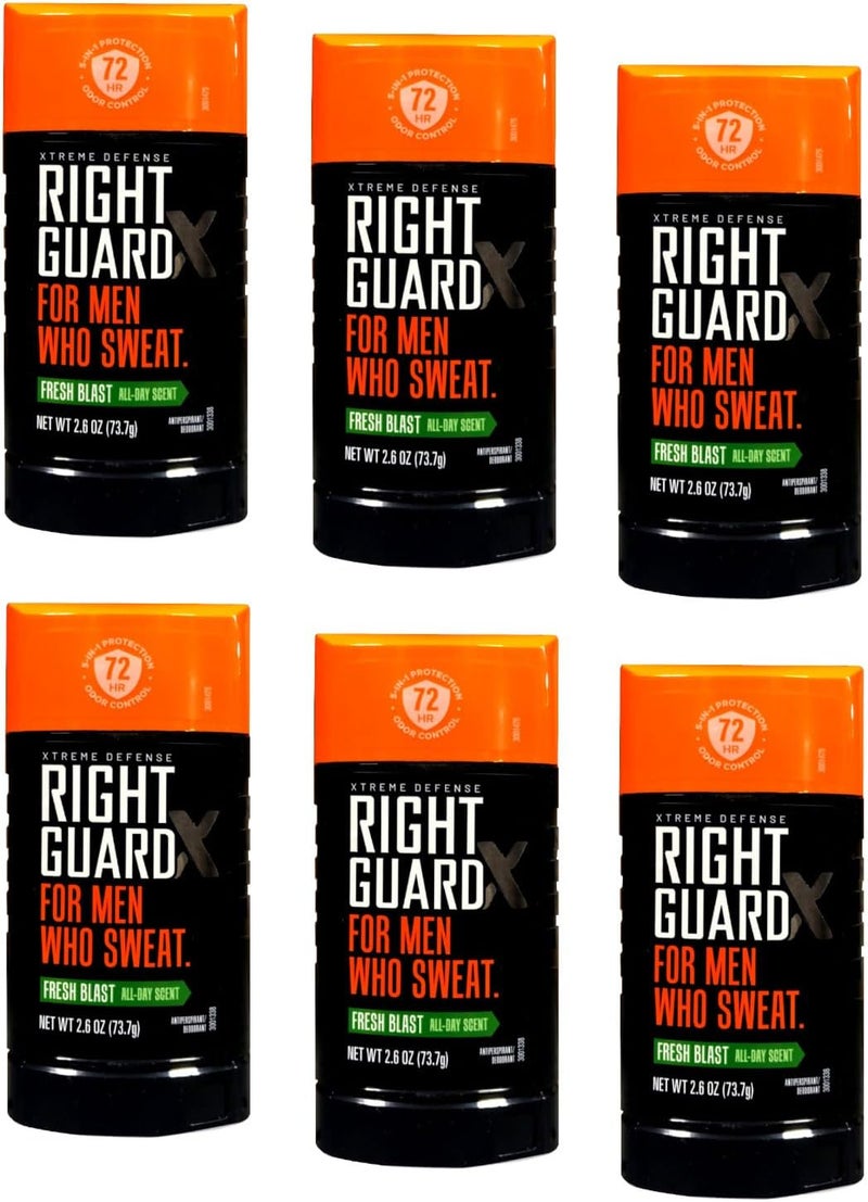 Right Guard Xtreme Defense Antiperspirant Deodorant Stick, Fresh Blast, 2.6 Ounce, 6 Count - Image 1