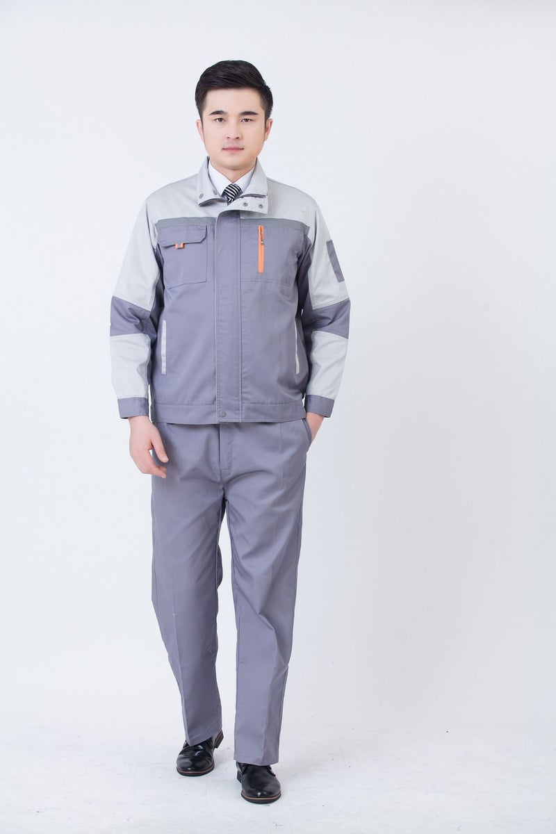 Factory workshop breathable long sleeve labor protection clothing wholesale printable LOGO embroidered word wear-resistant property welding work clothes set Dark gray with light gray shoulder suit 