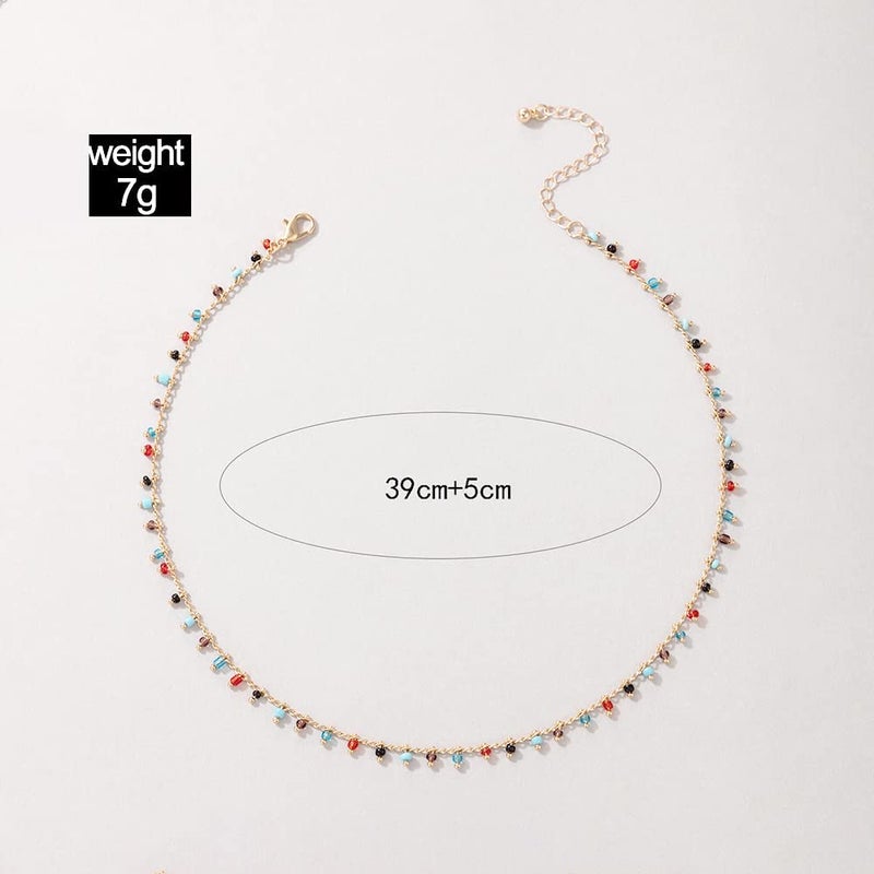 FUTIMELY Bohemia Green Beaded Beads Choker Necklace for Women,Simple Fresh Green Beaded Square Round Bead Choker Necklace Fashion Jewelry (Gold+Colored round bead) - Image 5