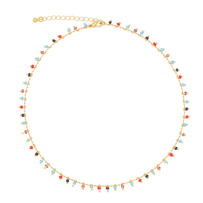 FUTIMELY Bohemia Green Beaded Beads Choker Necklace for Women,Simple Fresh Green Beaded Square Round Bead Choker Necklace Fashion Jewelry (Gold+Colored round bead) - Image 1