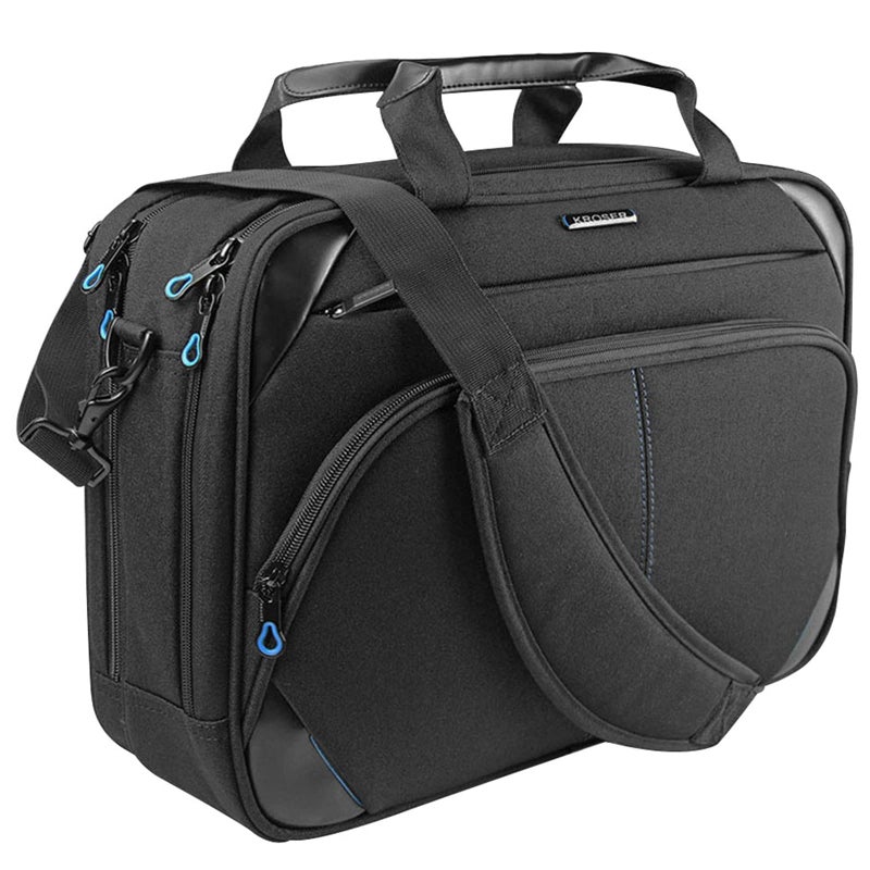 KROSER Laptop Bag 15.6 Inch Briefcase Messenger Bag Water Repellent Computer Case Shoulder Bag Durable Tablet Sleeve with RFID Pockets for Business/College/Women/Men - Black/Blue - Image 1