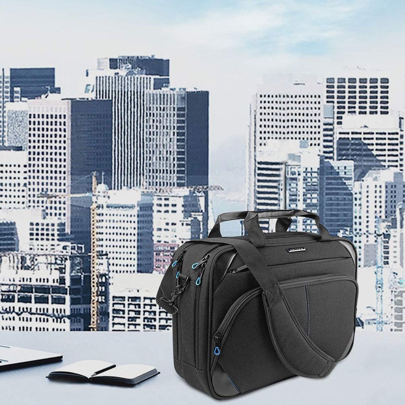 KROSER Laptop Bag 15.6 Inch Briefcase Messenger Bag Water Repellent Computer Case Shoulder Bag Durable Tablet Sleeve with RFID Pockets for Business/College/Women/Men - Black/Blue - Image 2