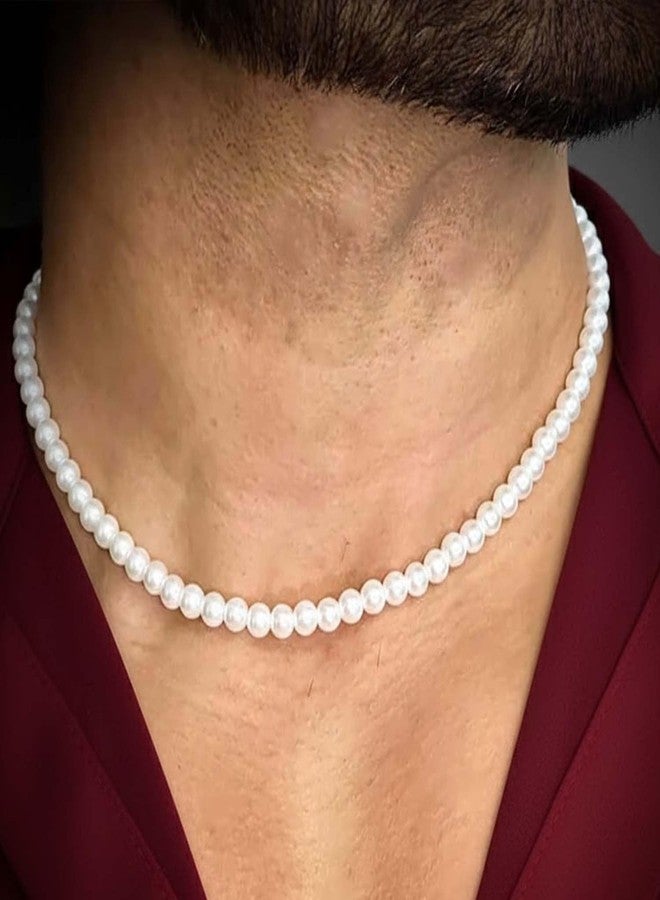 Ervio Classic Single Line White Pearl Beads Mala Necklace for Men & Women | Traditional Wedding Sherwani Pearl Necklace | Ethnic Jewelry for Boys & Girls, Festive & Wedding Accessories - Image 5